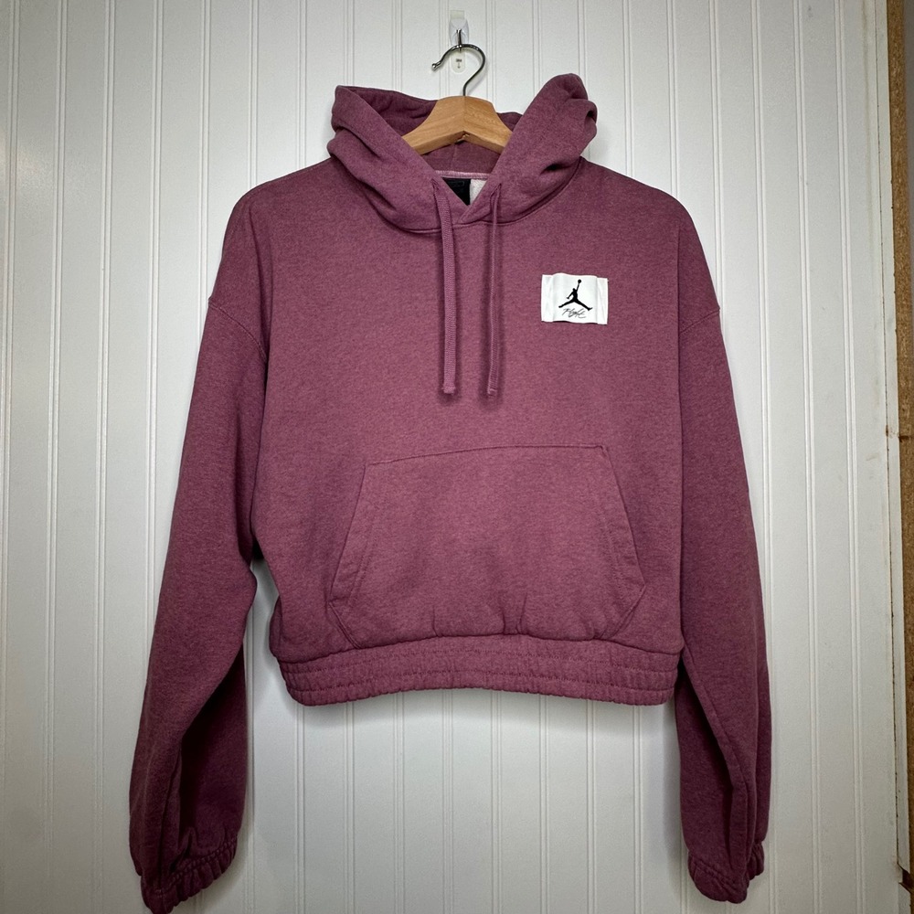 Jordan Flight Fleece Hoodie Womens XS Purple Mauve Cropped Loose Fit DD6998-533 - Picture 3 of 11